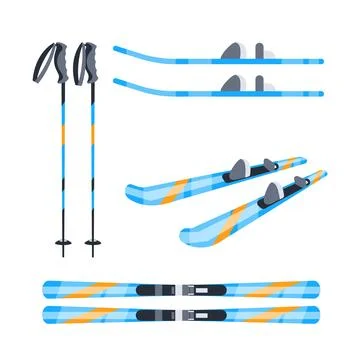 Set of different types of skis and ski poles for winter sports Illustrazione stock