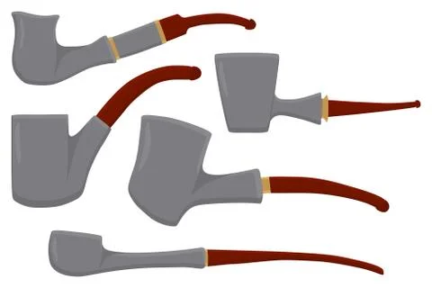 Set different types smoke pipes different size for tobacco Ilustración de archivo