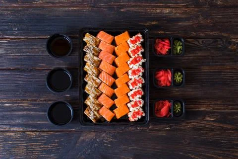Set of different types of sushi rolls for gourmets Stock Photos
