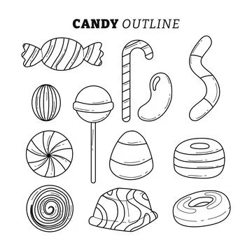 Set of different types of sweet candy outline collection with line art styl.. 库存插图