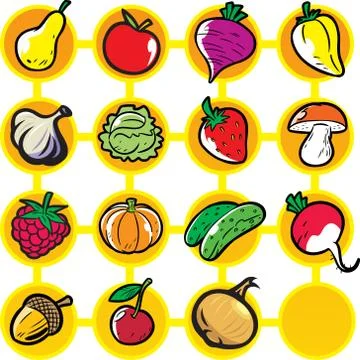 Set of different types of vegetables and fruits Stock Illustration