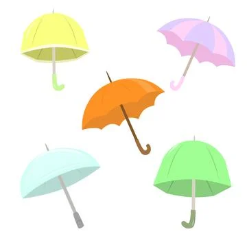 Set of different Umbrellas. Open umbrellas. Various prints. Hand drawn colored Stock Illustration