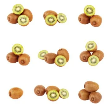 Set of different variations of green kiwi, isolated 库存照片