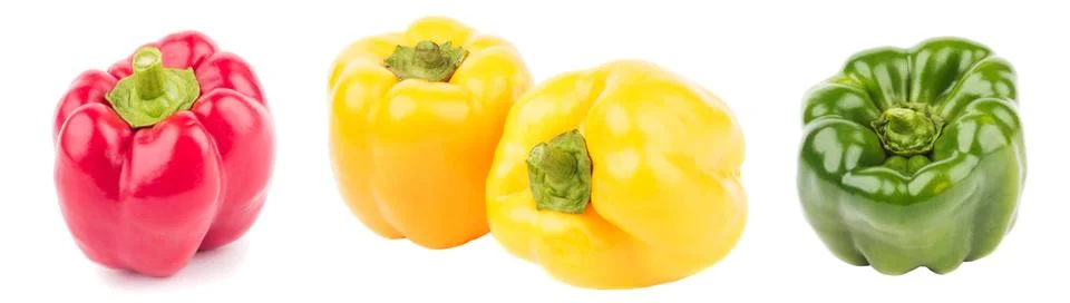 Set of different variations of red bell peppers, isolated Stock Photos