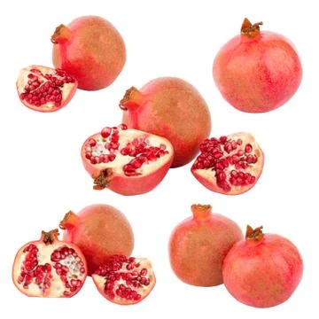 Set of different variations of red pomegranate, isolated Stock Photos