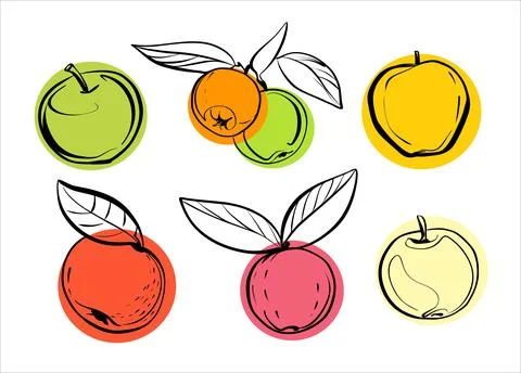 A set of different varieties of apples with and without leaves. Illustration Stock Illustration