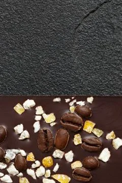Set of different varieties of chocolate on dark stone background. Foto stock