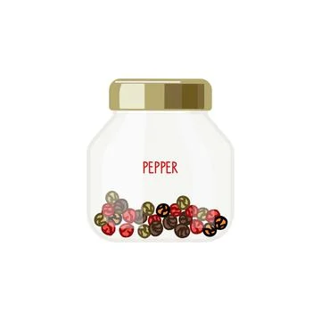 Set of different varieties of pepper in spice can with inscription. Peppercorn Stock Illustration