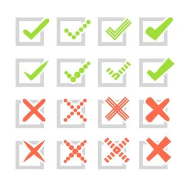 Set of different vector check marks or ticks and crosses Stock Illustration