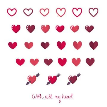 Set of different vector flat colorful hearts Stock Illustration