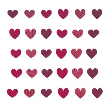 Set of different vector flat colorful hearts Stock Illustration
