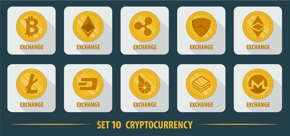 Set of different vector flat icons exchange cryptocurrency Stockillustratie