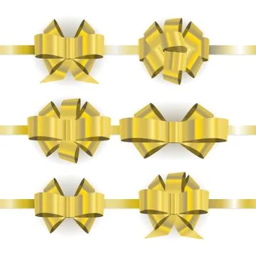 Set different vector golden bow isolated on white background. Useful template Illustrazione stock