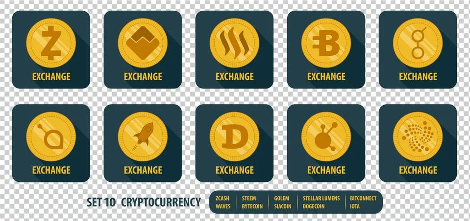Set of different vector icons exchange cryptocurrency Stock Illustration