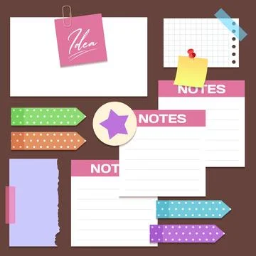 Set of different vector note papers. Vector torn paper pieces, isolated, 스톡 일러스트