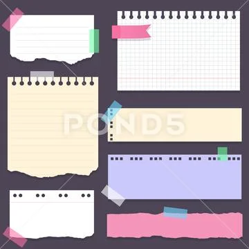 Set of different vector note papers. Vector torn paper pieces, isolated, Illustrazione stock