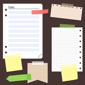Set of different vector note papers. Vector torn paper pieces, blank squared Stock Illustration