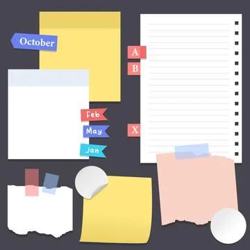Set of different vector note papers. Vector torn paper pieces, blank squared 스톡 일러스트