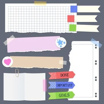 Set of different vector note papers. Vector torn paper pieces Stock Illustration