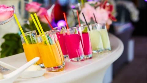 Set of different vegetable juices on the bar Stockfoto's