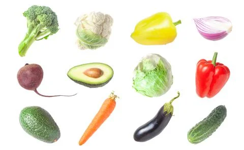 Set of different vegetables isolated on white background Stock Photos