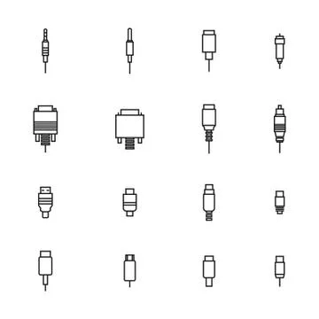 Set of different video and audio connectors, vector illustration. Stock Illustration