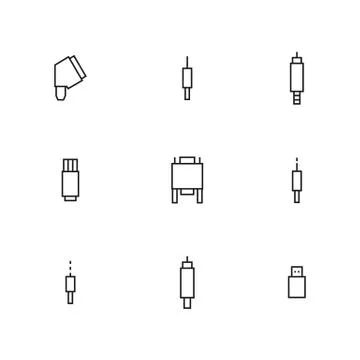 Set of different video and audio connectors, vector illustration. Illustrazione stock