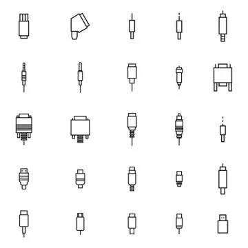 Set of different video and audio connectors, vector illustration. Illustrazione stock