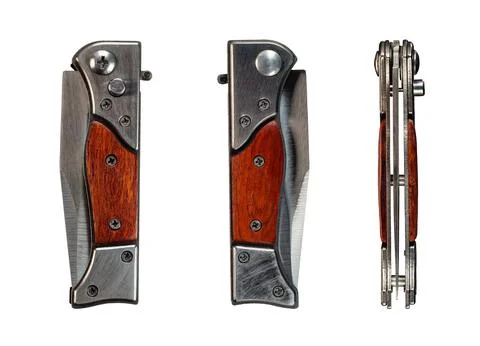 Set of different views on the folding knife isolated on white Stock Photos