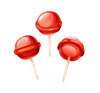 Set of different views of red lollipop on a stick. Stock Illustration