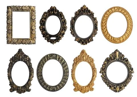 Set of different vintage frames on white background Stock Photos