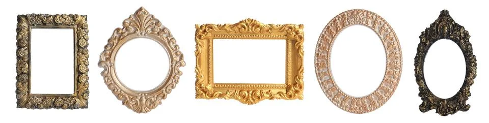 Set of different vintage frames on white background Stock Photos