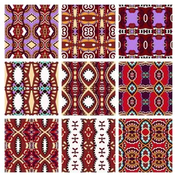 Set of different violet colour seamless vintage geometric Illustrazione stock