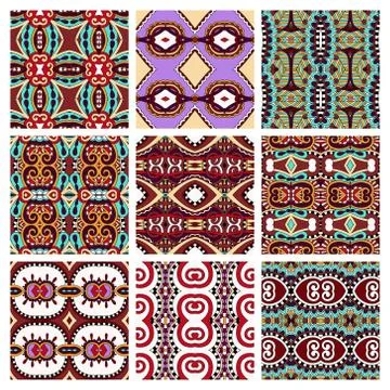 Set of different violet colour seamless vintage geometric Stock-Illustration