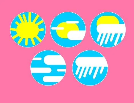 Set With Different Weather Icons: cloud, sun, rain. Illustrazione stock
