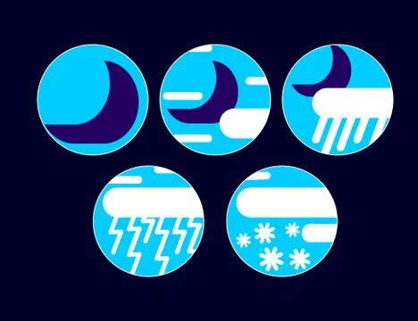 Set With Different Weather Icons: mcloud, moon, rain, snow drops Stock Illustration
