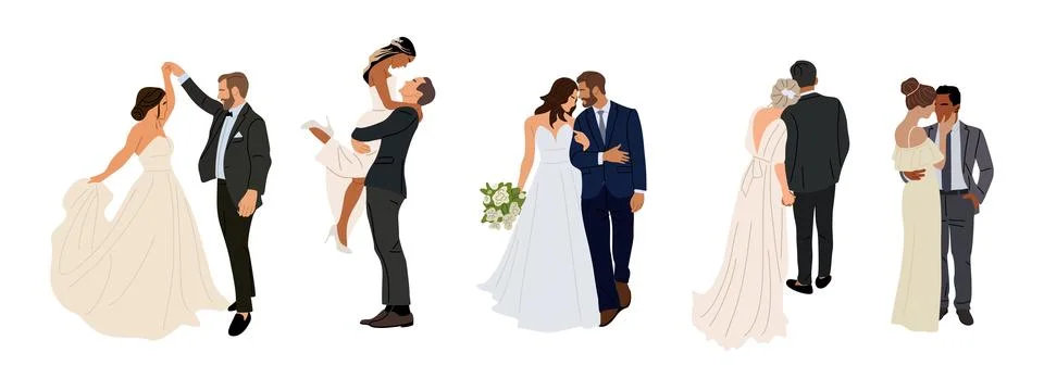 Set of different wedding couples vector isolated. Stock Illustration
