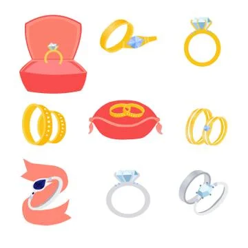 Set of different wedding rings, vector graphics Stock Illustration