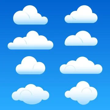 Set of different white clouds vector illustration on blue background Stock Illustration