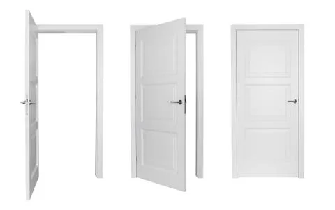 Set of different white door isolated on white background Stock Photos