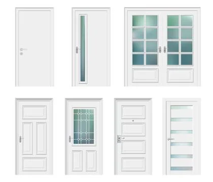 Set of different white door vector illustration Stock Illustration