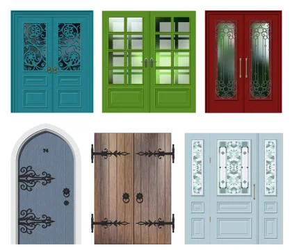 Set of different white door vector illustration Stock Illustration