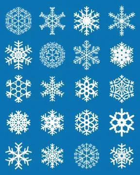 Set of different white snowflakes Stock Illustration