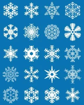 Set of different white snowflakes Stock Illustration