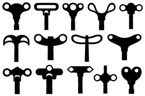 Set of different wind up keys isolated on white Ilustração Stock