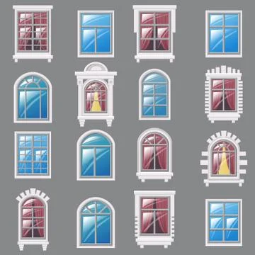 Set of different windows, element for architecture, vector, illustration Stock Illustration