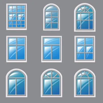 Set of different windows, element for architecture, vector, illustration Stock Illustration