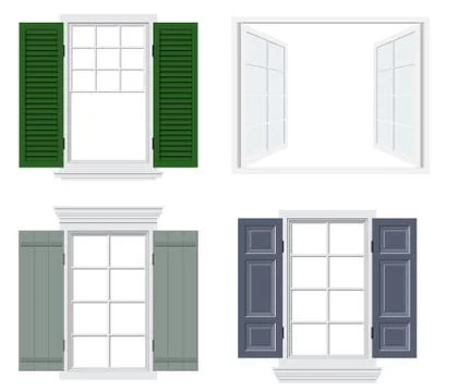 Set of different windows with shutters vector illustration Ilustración de archivo