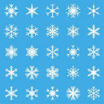 Set of different winter snowflakes blue white Stock Illustration