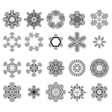 Set of different winter snowflakes Stock Illustration